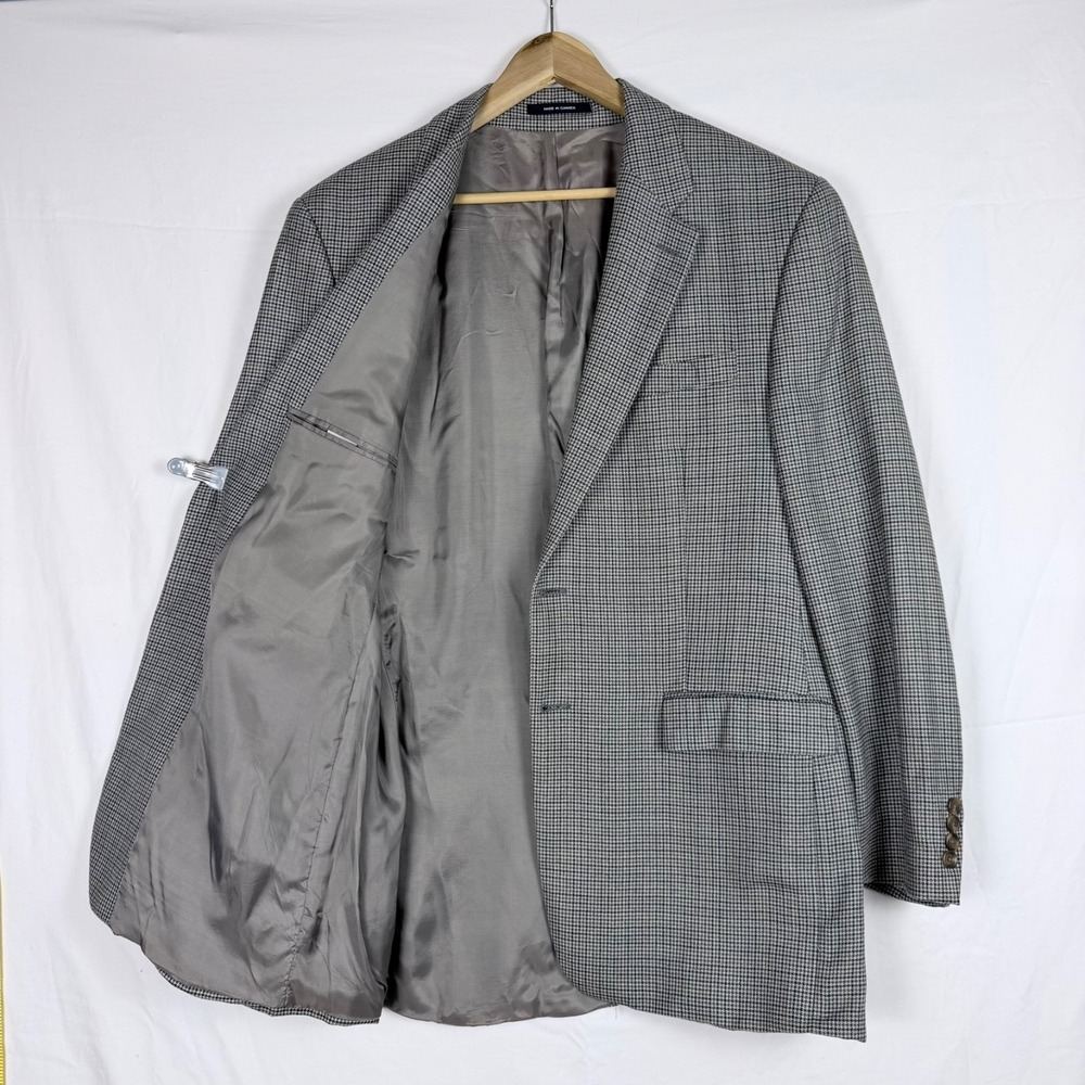 Chaps Ralph Lauren Gray Houndstooth Blazer Sport Coat 43L Silk Wool Blend - Picture 3 of 11